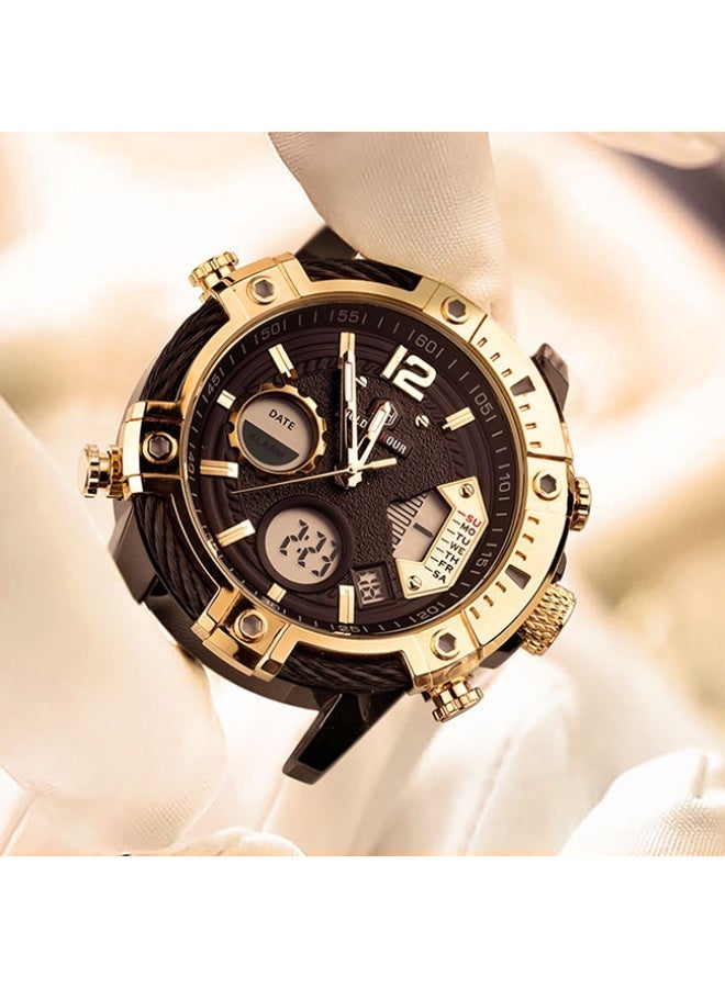 FEICE Dual Time Men’s Watch, Industrial Design with Dual Movement, Leather Strap, Luminous Hands, 3ATM Water Resistant - Image 3